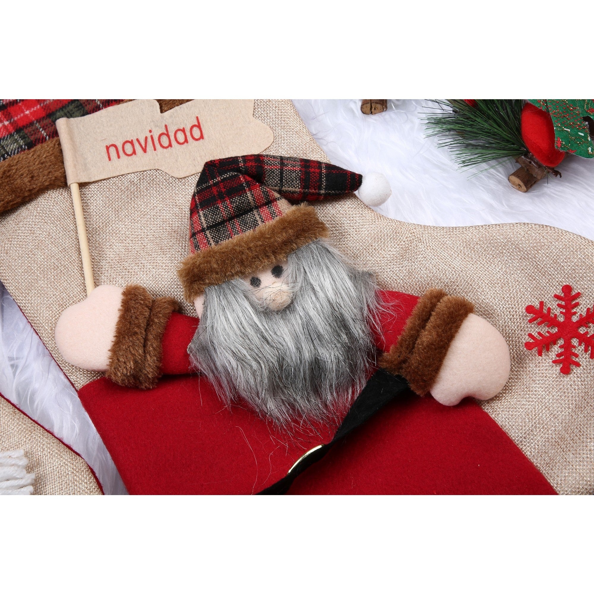 Ciorap Cadouri,Flippy,cu model Mos Craciun,crem, marimea 20x40 cm, textil, interior-1