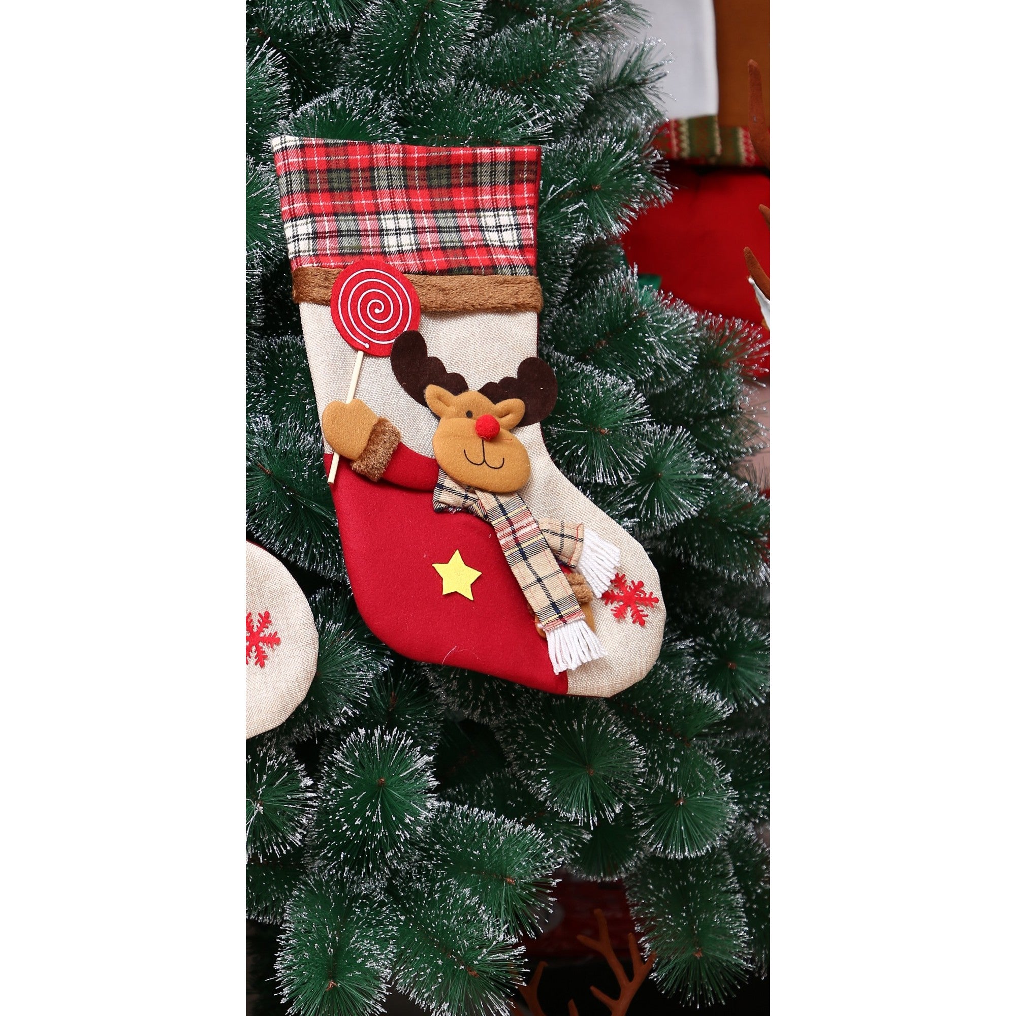 Ciorap Cadouri,Flippy,cu model Mos Craciun,crem, marimea 20x40 cm, textil, interior-3