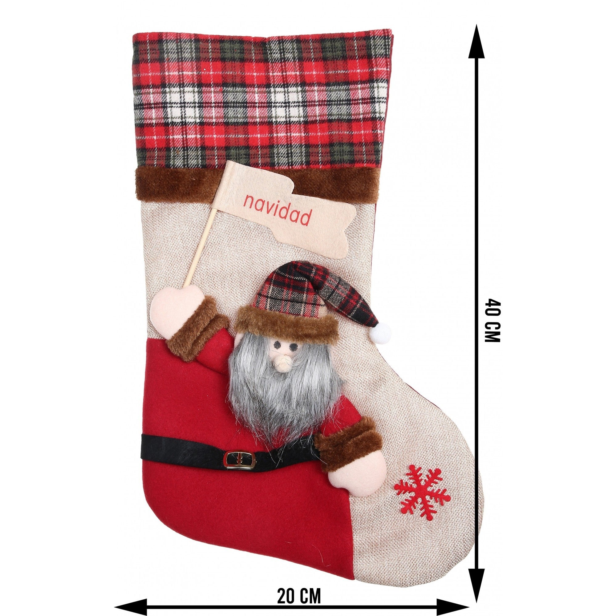 Ciorap Cadouri,Flippy,cu model Mos Craciun,crem, marimea 20x40 cm, textil, interior-4