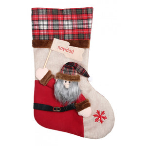 Ciorap Cadouri,Flippy,cu model Mos Craciun,crem, marimea 20x40 cm, textil, interior-0