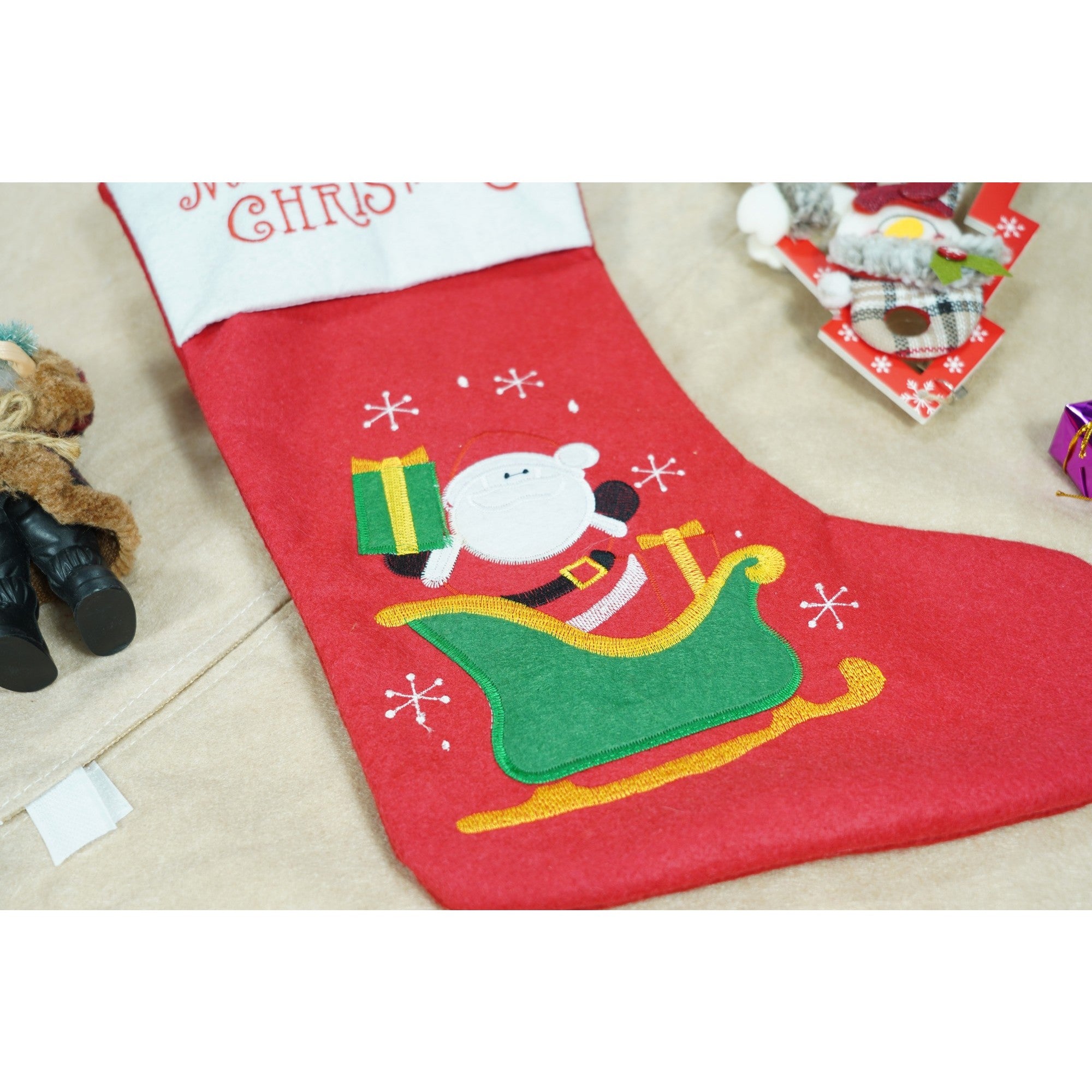 Ciorap Cadouri,Flippy,cu model Mos Craciun, rosu, marimea 19x38 cm, textil, interior-2