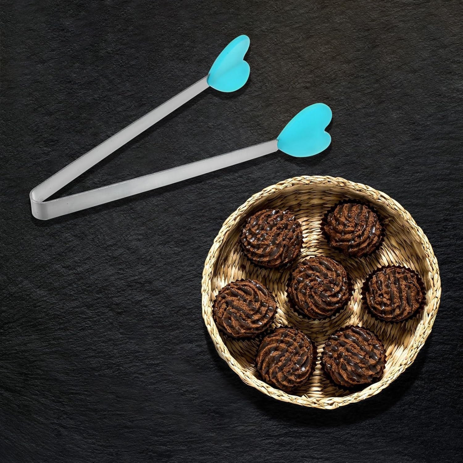 Cleste Creativ pentru Mancare, Flippy, Model Inimioare din Silicon, 14.5x3 cm, Rezistent la Temperaturi Inalte si Coroziune, Albastru-2