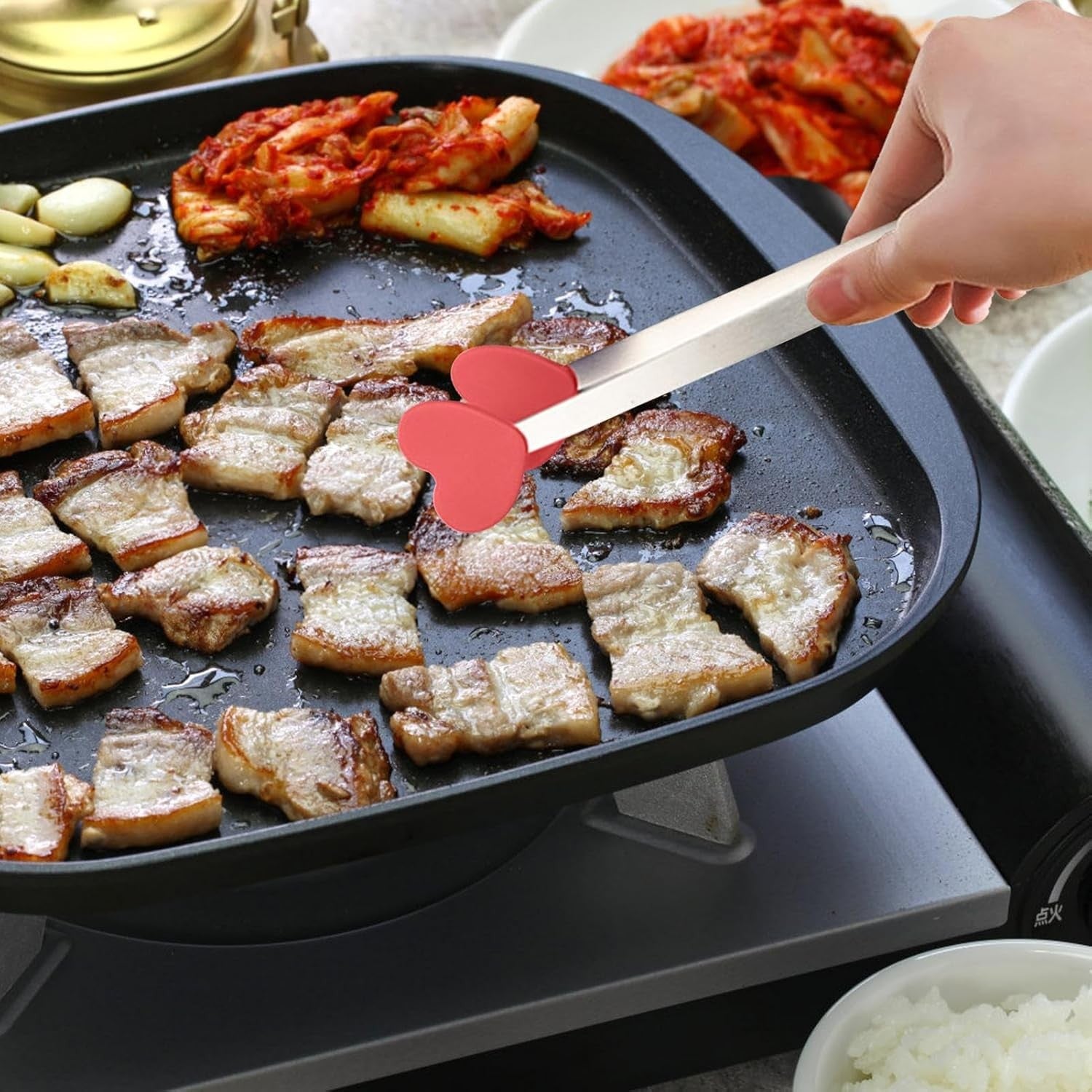 Cleste Creativ pentru Mancare, Flippy, Model Inimioare din Silicon, 14.5x3 cm, Rezistent la Temperaturi Inalte si Coroziune, Rosu-5