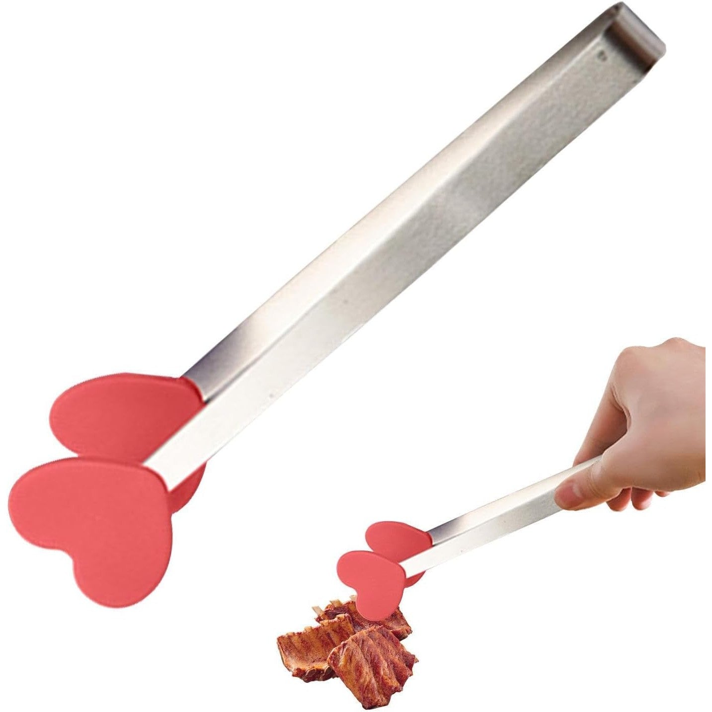 Cleste Creativ pentru Mancare, Flippy, Model Inimioare din Silicon, 14.5x3 cm, Rezistent la Temperaturi Inalte si Coroziune, Rosu-6