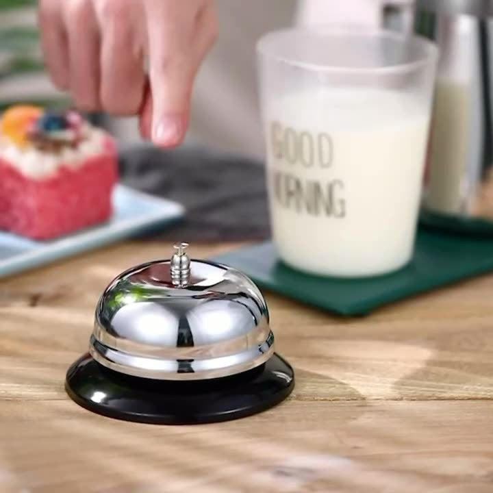 Clopotel sonerie metalica Flippy, pentru receptie hoteluri, baruri, restaurante, material metal si plastic, 6 x 8.5 cm, argintiu-2