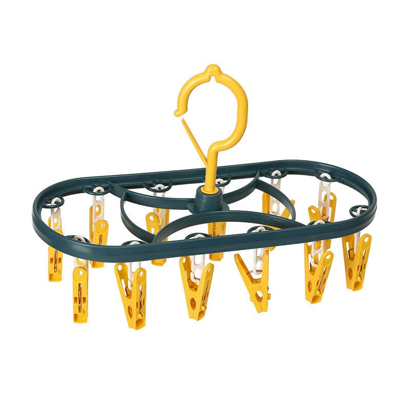 Uscator de Rufe Suspendat Flippy, cu 12 Carlige, Rotire 360 Grade, Protectie Vant, Mateiral Plastic, Usor de Depozitat, Multifunctional, 30 x 12.5 cm, Albastru/Galben-0