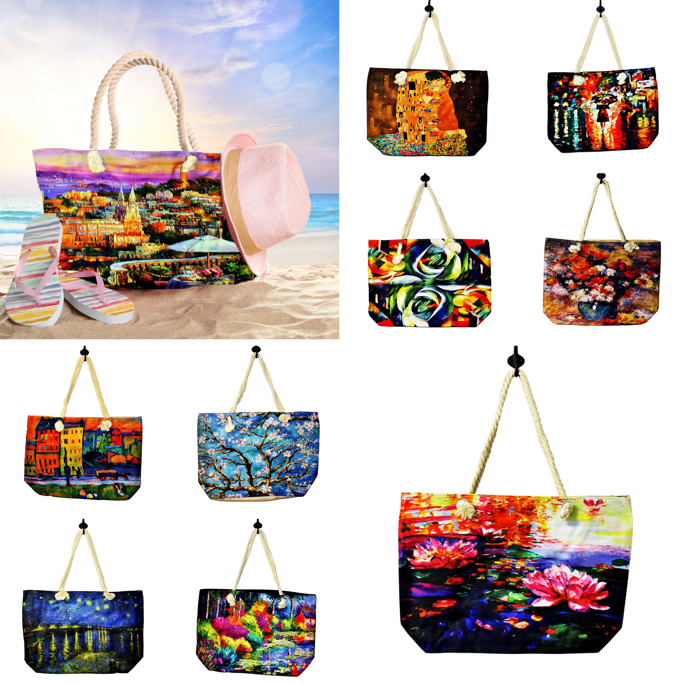 Geanta de plaja din material textil cu interior impermeabil