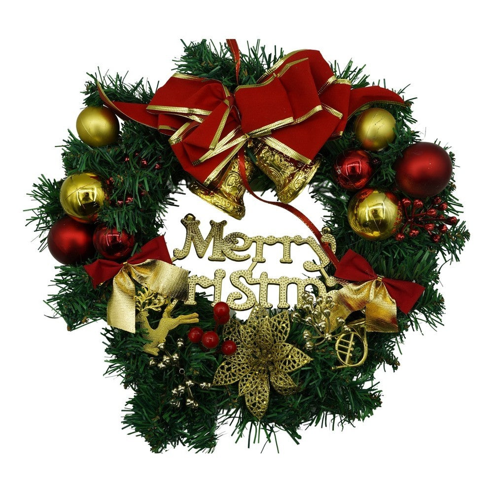 Coronita de Craciun pentru usa, Rosu/Auriu/Verde, 40 cm, PVC, Artificiala, Decorata, Interior/Exterior, Flippy-0
