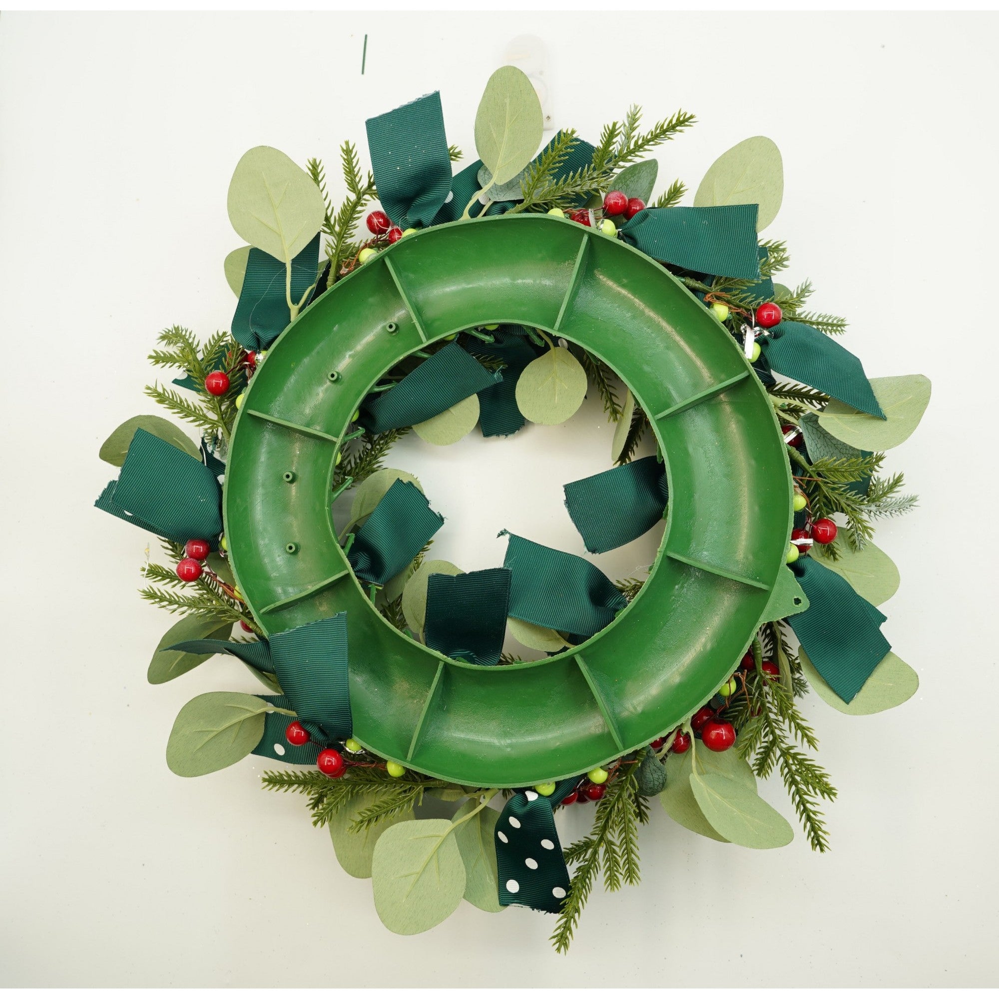 Coronita de Craciun pentru usa, Rosu-Verde, 40 cm, PVC, Artificiala, Decorata, Interior/Exterior, Flippy-4