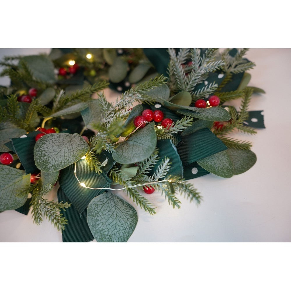 Coronita de Craciun pentru usa, Rosu-Verde, 40 cm, PVC, Artificiala, Decorata, Interior/Exterior, Flippy-7