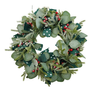 Coronita de Craciun pentru usa, Rosu-Verde, 40 cm, PVC, Artificiala, Decorata, Interior/Exterior, Flippy-0