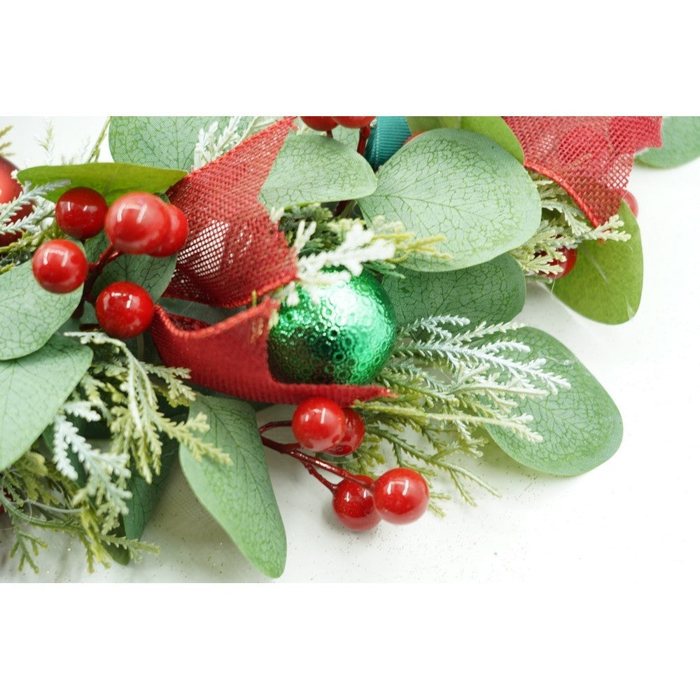 Coronita de Craciun pentru usa, Verde/Rosu, 40 cm, PVC, Artificiala, Decorata, Interior/Exterior, Flippy-8