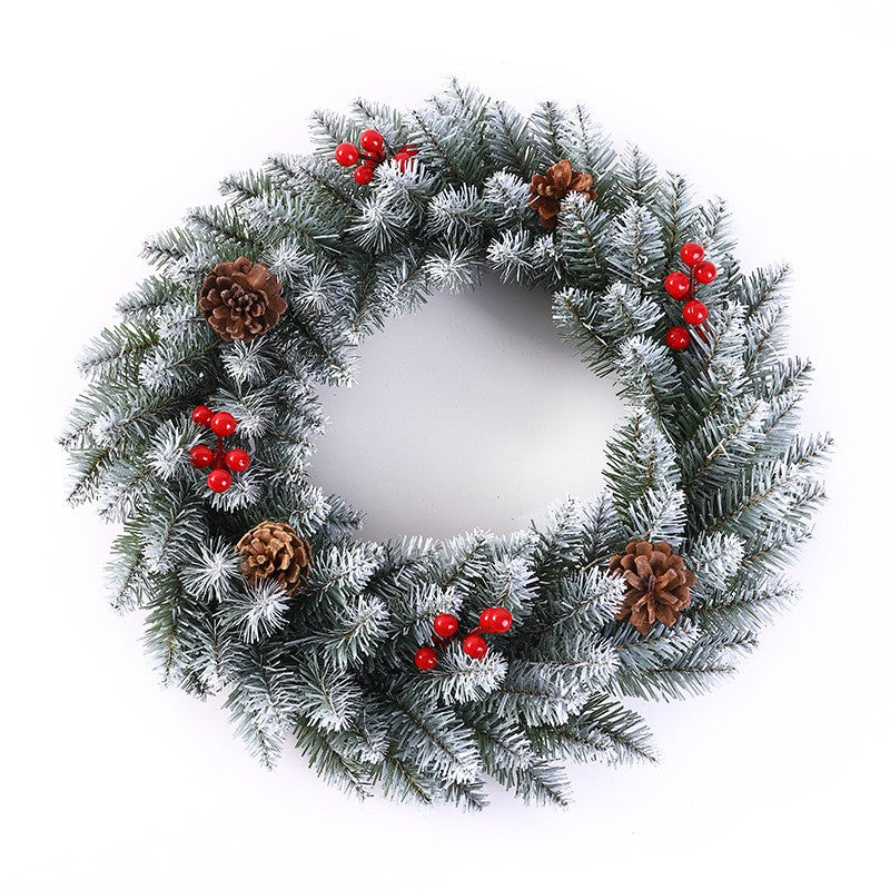 Coronita pentru Craciun Flippy, 60 cm, din brad artificial, decorata cu conuri si merisoare, Alb/Verde-0