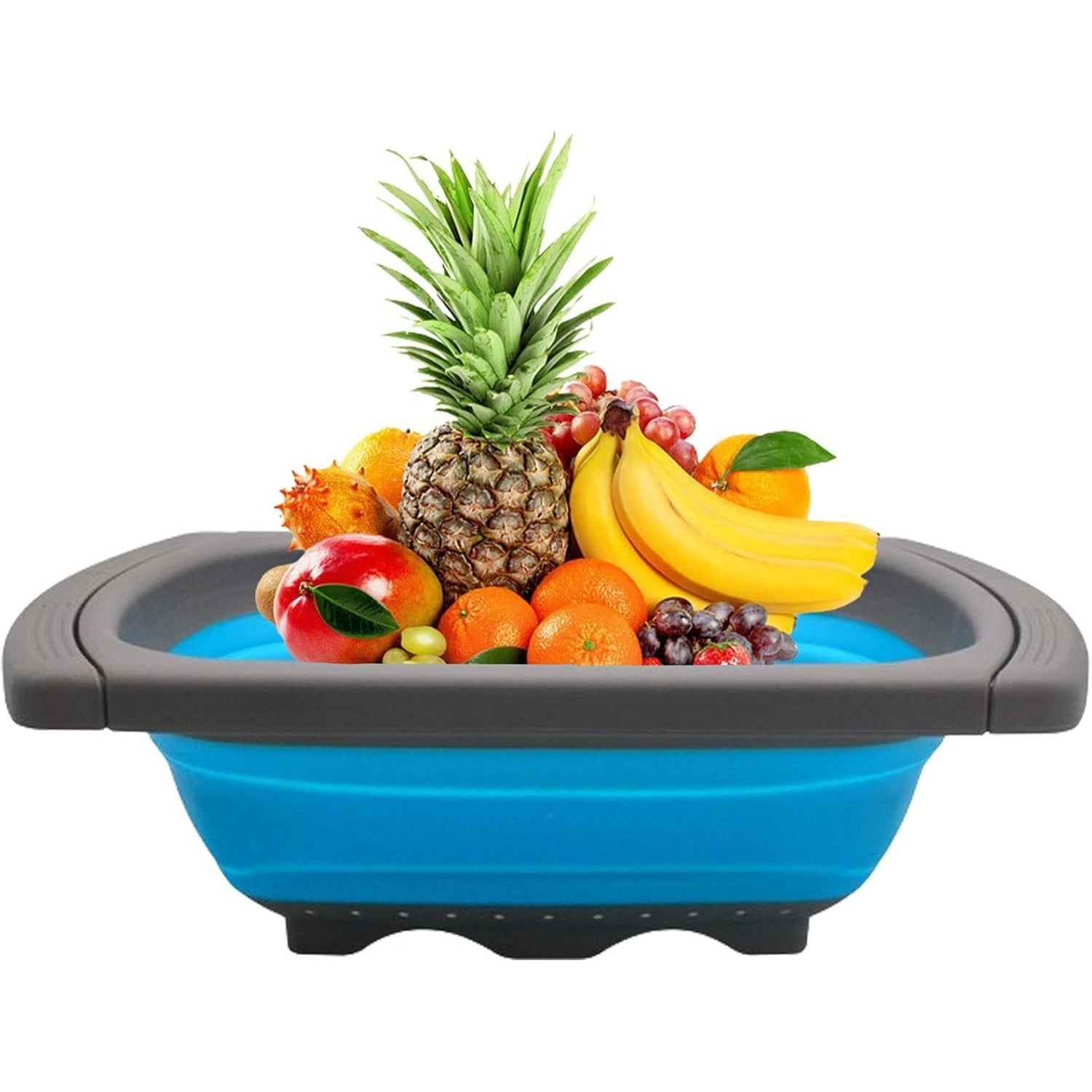 Cos de Scurgere Retractabil pentru Chiuveta, Flippy, cu Filtru, pentru Fructe si Legume, de Uz Casnic, 39x12 cm, Design Extensibil pana la 61 cm, cu Manere de Prindere, Albastru-2