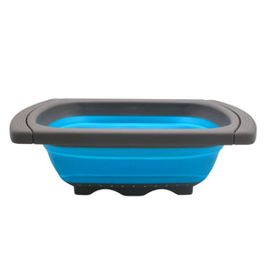 Cos de Scurgere Retractabil pentru Chiuveta, Flippy, cu Filtru, pentru Fructe si Legume, de Uz Casnic, 39x12 cm, Design Extensibil pana la 61 cm, cu Manere de Prindere, Albastru-0