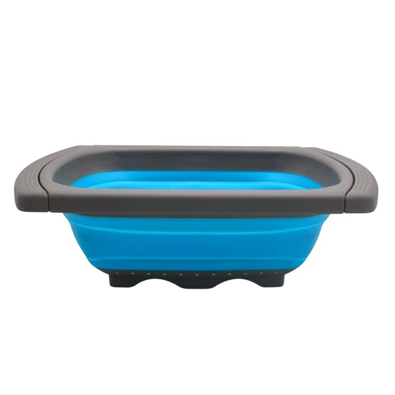Cos de Scurgere Retractabil pentru Chiuveta, Flippy, cu Filtru, pentru Fructe si Legume, de Uz Casnic, 39x12 cm, Design Extensibil pana la 61 cm, cu Manere de Prindere, Albastru-0