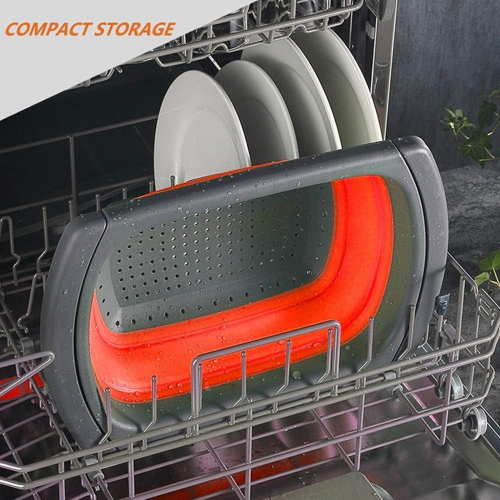 Cos de Scurgere Retractabil pentru Chiuveta, Flippy, cu Filtru, pentru Fructe si Legume, de Uz Casnic, 39x12 cm, Design Extensibil pana la 61 cm, cu Manere de Prindere, Rosu-5