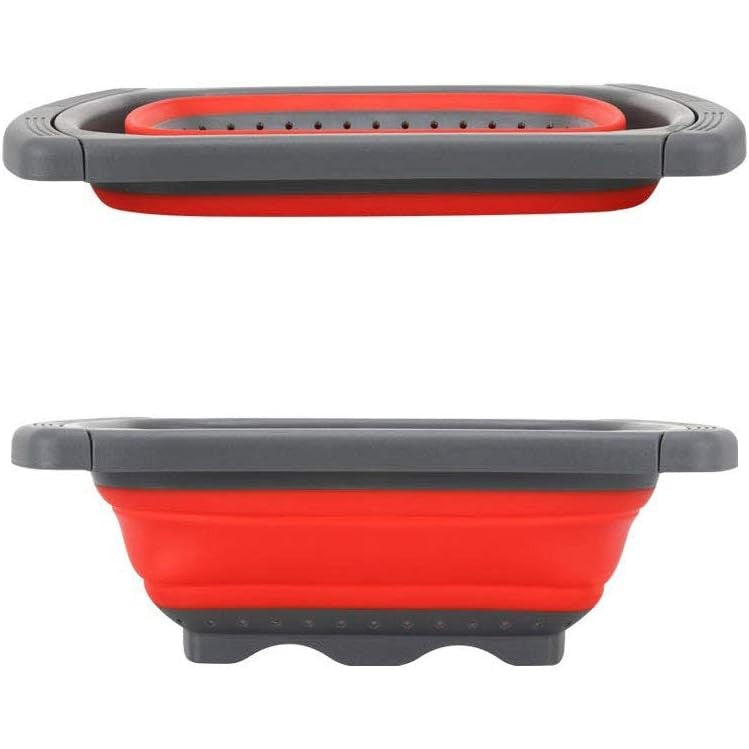 Cos de Scurgere Retractabil pentru Chiuveta, Flippy, cu Filtru, pentru Fructe si Legume, de Uz Casnic, 39x12 cm, Design Extensibil pana la 61 cm, cu Manere de Prindere, Rosu-8