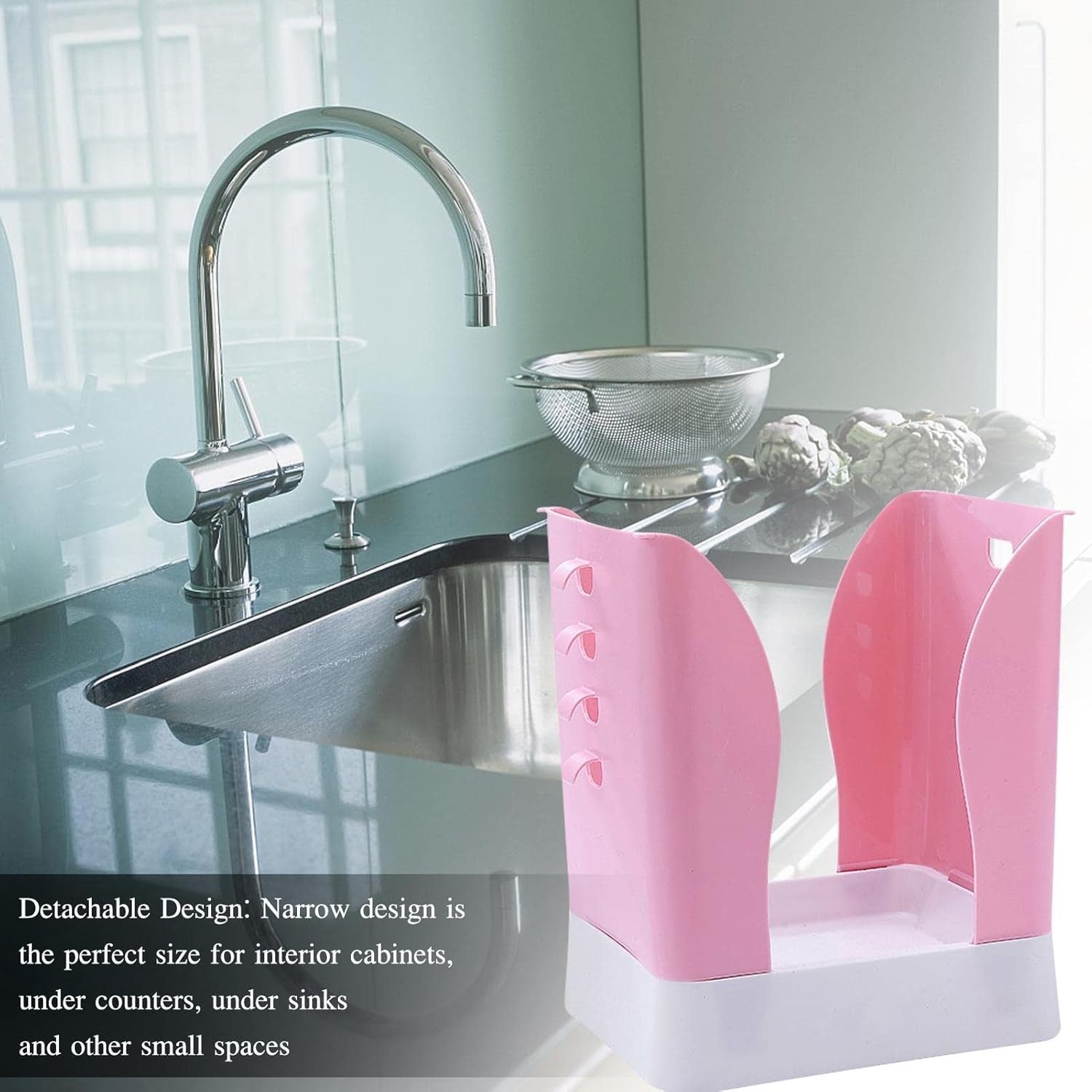Cos de Gunoi Extensibil, Flippy, din Plastic, Reglabil, Pliabil, Versatil, pentru Bucatarie, Baie sau Birou, Cos Universal, 21x25x17 cm, Roz Alb-2