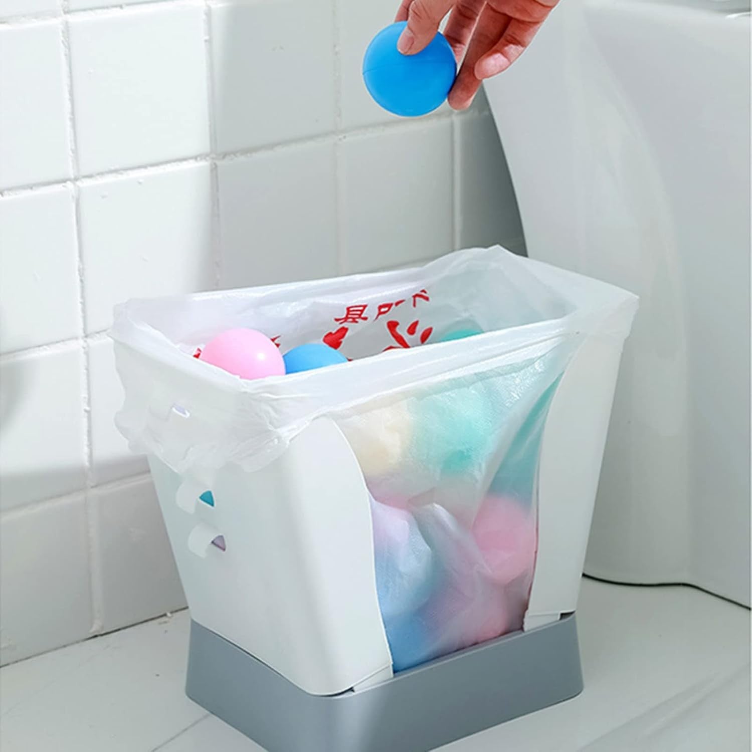 Cos de Gunoi Extensibil, Flippy, din Plastic, Reglabil, Pliabil, Versatil, pentru Bucatarie, Baie sau Birou, Cos Universal, 21x25x17 cm, Alb Gri-6