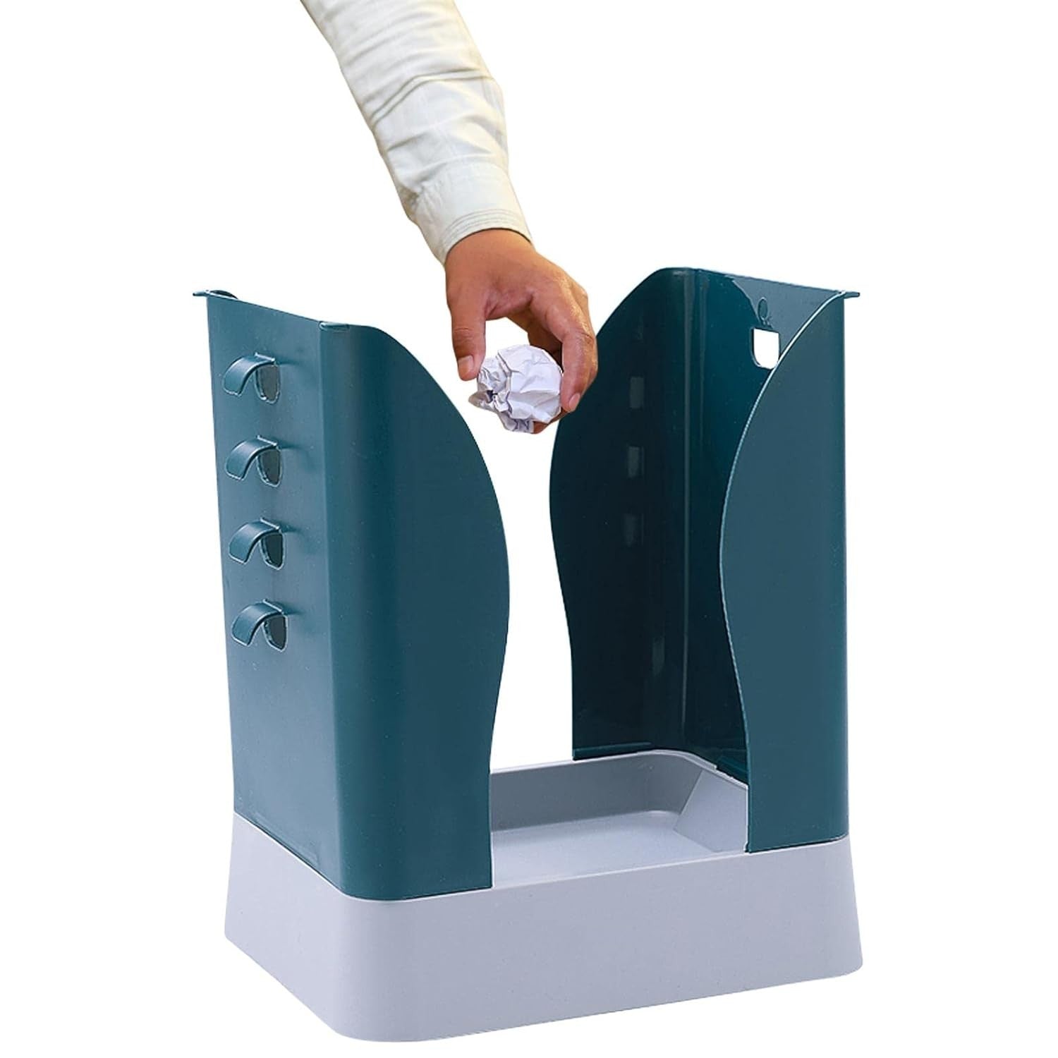 Cos de Gunoi Extensibil, Flippy, din Plastic, Reglabil, Pliabil, Versatil, pentru Bucatarie, Baie sau Birou, Cos Universal, 21x25x17 cm, Albastru Gri-3