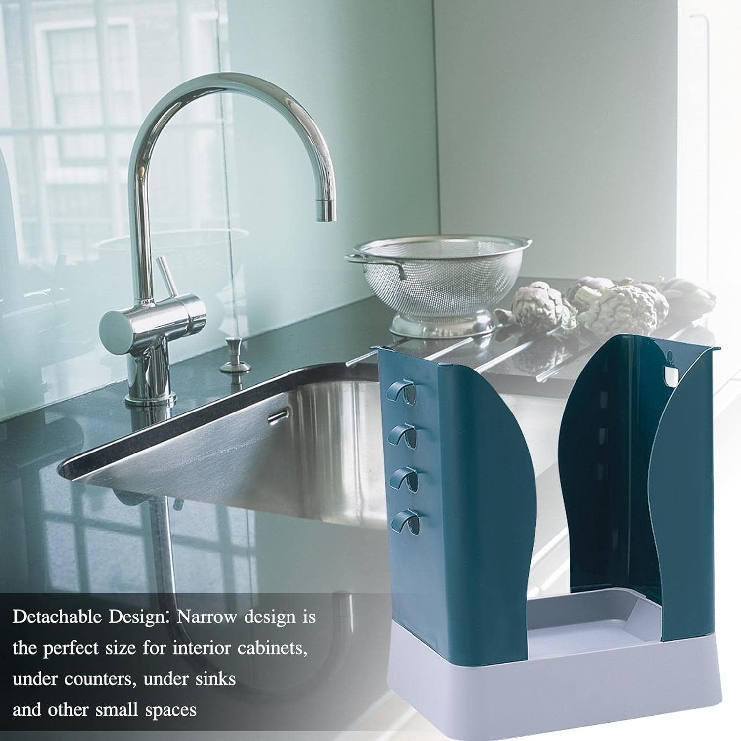 Cos de Gunoi Extensibil, Flippy, din Plastic, Reglabil, Pliabil, Versatil, pentru Bucatarie, Baie sau Birou, Cos Universal, 21x25x17 cm, Albastru Gri-5