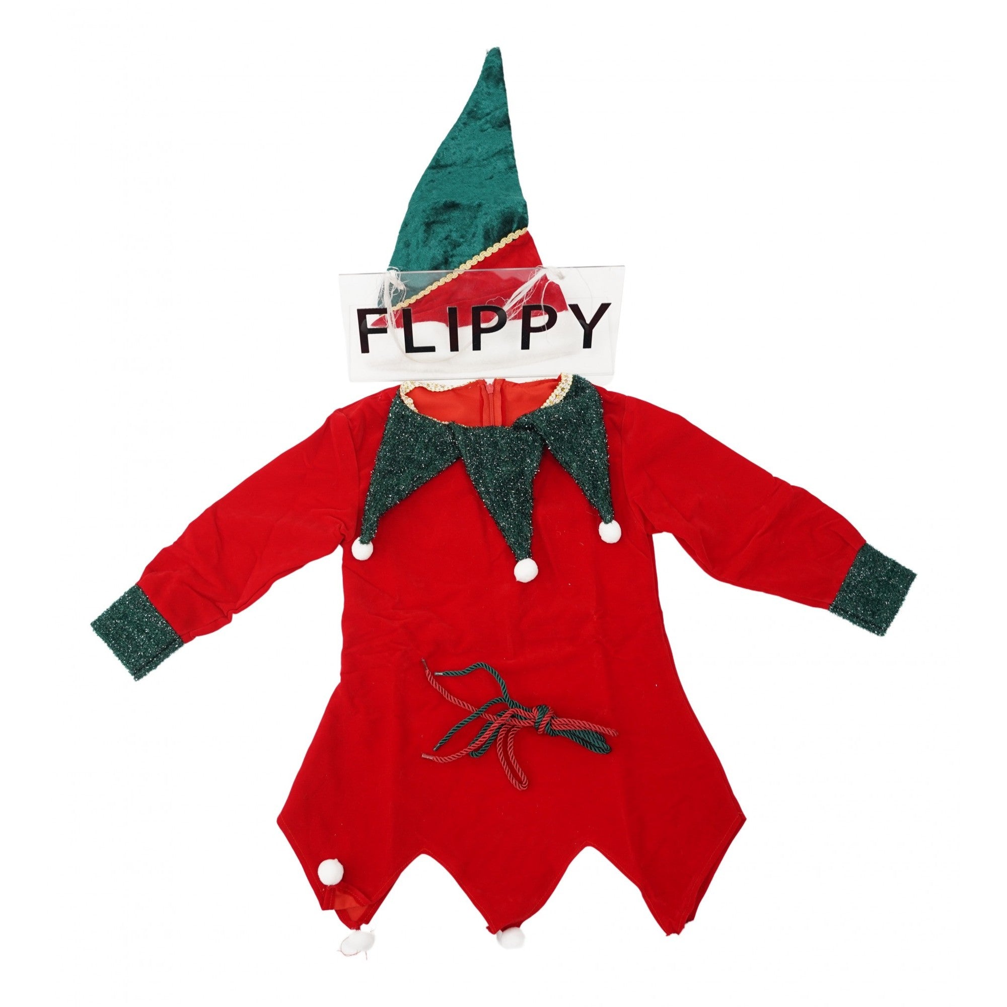 Costum Craciun, Flippy, Spiridus, rosu, 7 - 9 ani, catifea-0