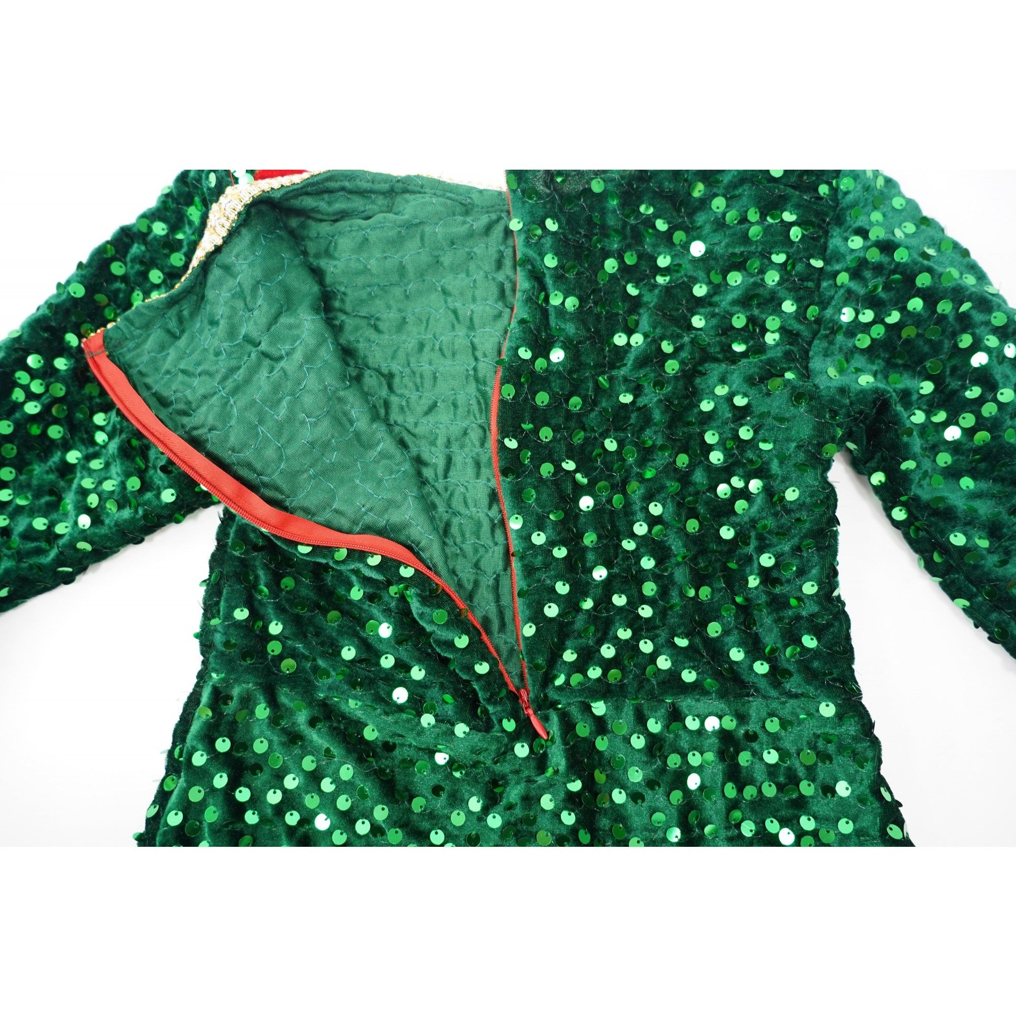 Costum Craciun, Flippy, Spiridus, rosu-verde, 7 - 9 ani, catifea-3