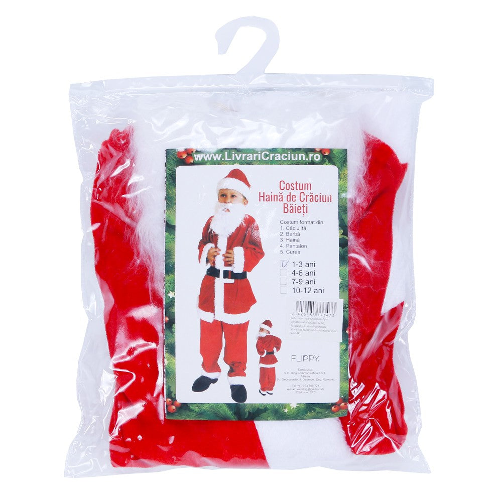 Costum Mos Craciun Flippy® Baiat, 1-3 ani, 5 piese, aproximativ 63 cm, Catifea-2