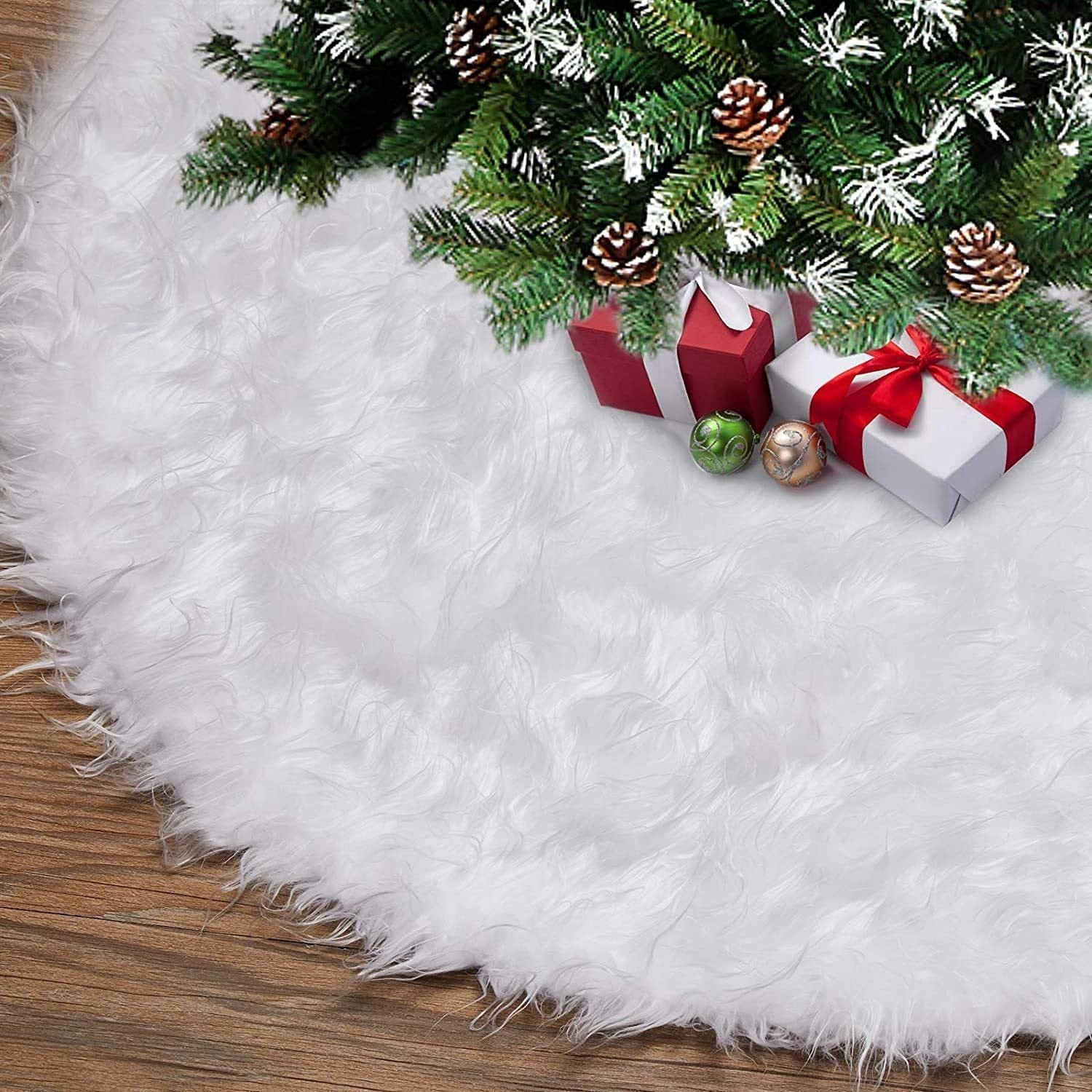 Covor pentru bradul de Craciun White Haipai, diametru 90 cm, blana cu o grosime 4 cm, alb-4