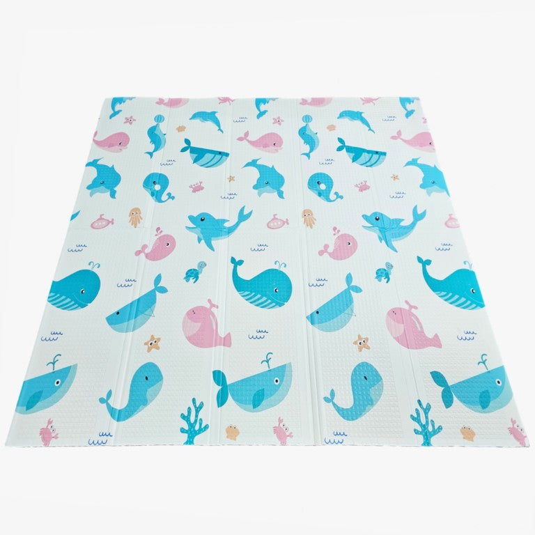 Covoraș de Joaca pentru Copii Termic cu 2 Fete, Flippy, Model Ursuleți si Delfini, cu Spuma, Impermeabil, Antiderapant, 200cm x 180cm x 1cm-1