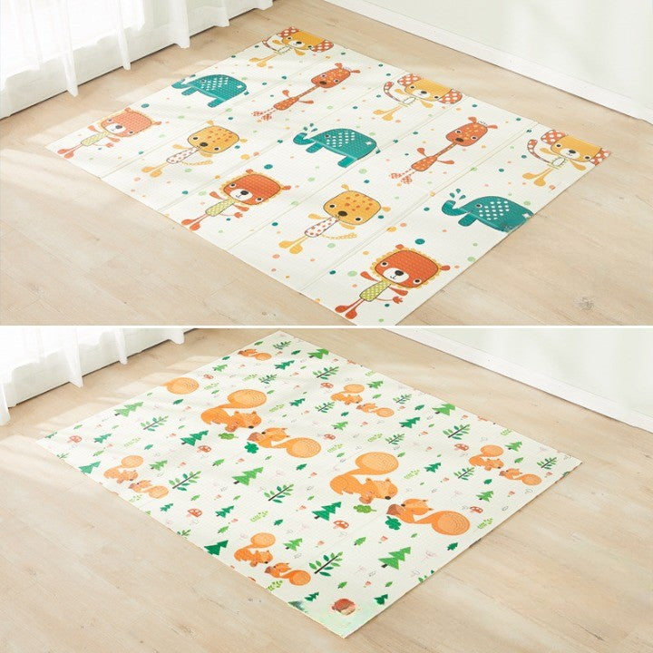 Covoraș de Joaca pentru Copii Termic cu 2 Fete, Flippy, Model Veverițe si Elefanți, cu Spuma, Impermeabil, Antiderapant, 200cm x 180cm x 1cm-0