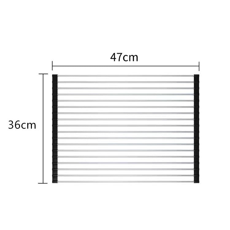 Covoras de Scurgere pentru Chiuveta Bucatarie, din Otel Inoxidabil, Suport Chiuveta, Pliabil, Antiderapant, Usor de Curatat si de Depozitat, 47x36 cm, 18 Tuburi, Negru-1