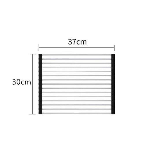 Covoras de Scurgere pentru Chiuveta Bucatarie, din Otel Inoxidabil, Suport Chiuveta, Pliabil, Antiderapant, Usor de Curatat si de Depozitat, 37x30 cm, 15 Tuburi, Negru-1