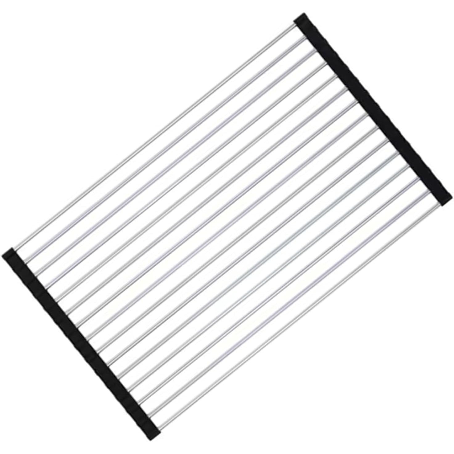 Covoras de Scurgere pentru Chiuveta Bucatarie, din Otel Inoxidabil, Suport Chiuveta, Pliabil, Antiderapant, Usor de Curatat si de Depozitat, 47x36 cm, 18 Tuburi, Negru-0