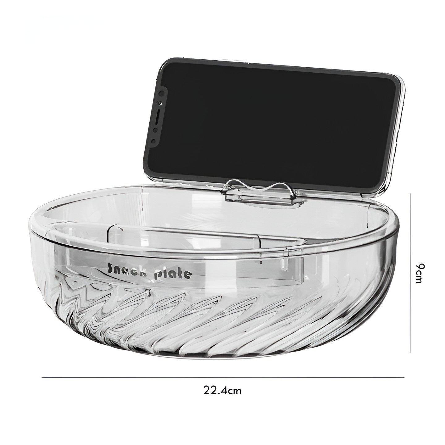 Bol cu Doua Straturi, Flippy, pentru Fructe, Legume, Snacks, cu Strat de Scurgere a Apei, Suport pentru Telefonul Mobil, 22.4x9 cm, Transparent-3