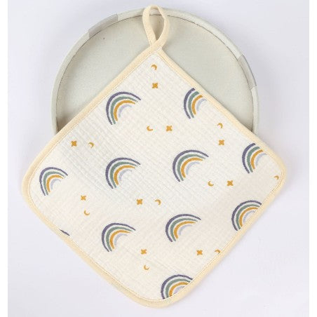 Prosop Absorbant din Bumbac pentru Bebelusi, Flippy, 25x25 cm, Model Curcubee, cu Agatatoare,-0