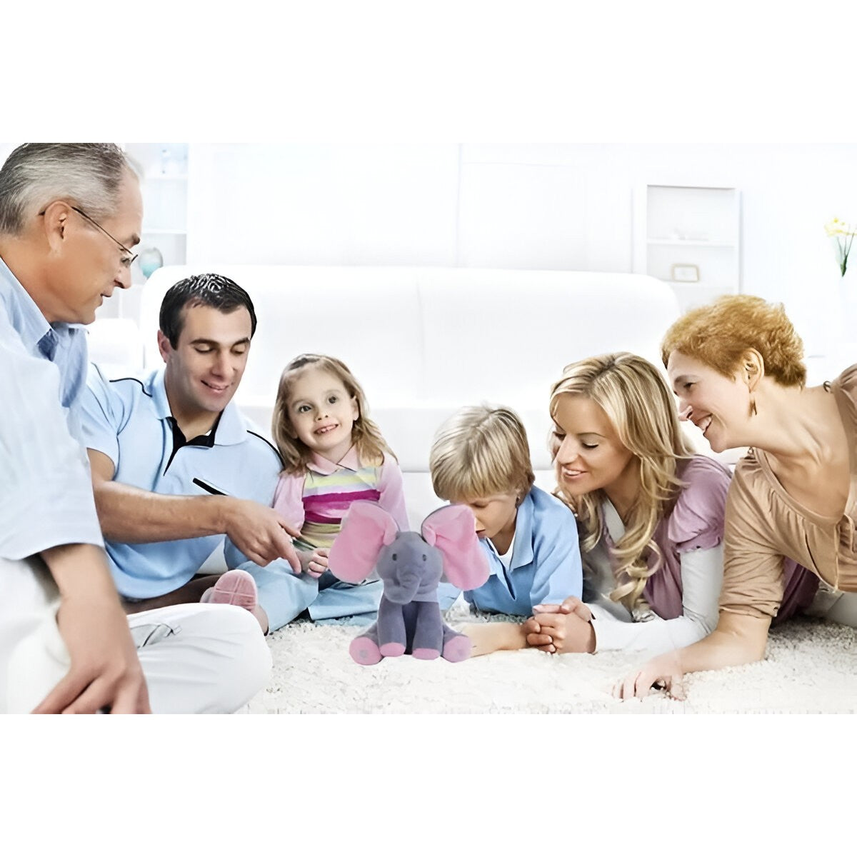 Jucarie Interactiva pentru Copii, Flippy, Elefantel Peek-a-boo, Muzica, Misca Urechile, Alimentare cu Baterii, 30 cm, Roz-Gri-4