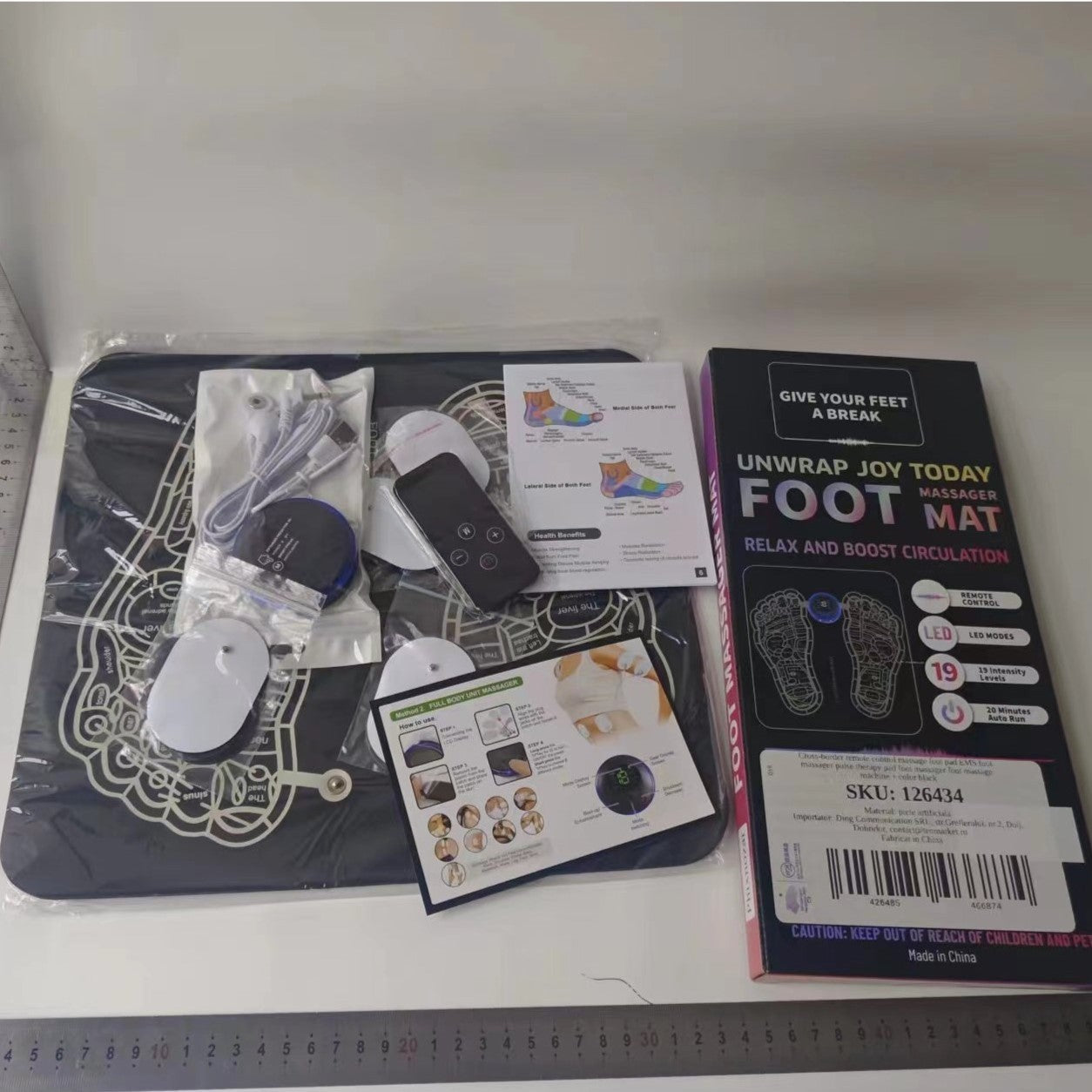 Covoras de Masaj pentru Picioare, EMS, 4 Niveluri de Intensitate, Incarcare USB, Ecran LED, Telecomanda Inclusa, Negru-5