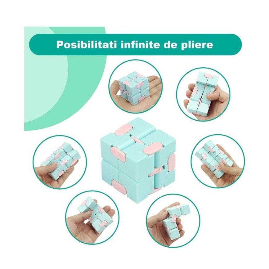 Cub antistres, Fidget Toy, Infinity Magic Cube, Albastru/Roz, 4x4x4 cm-2