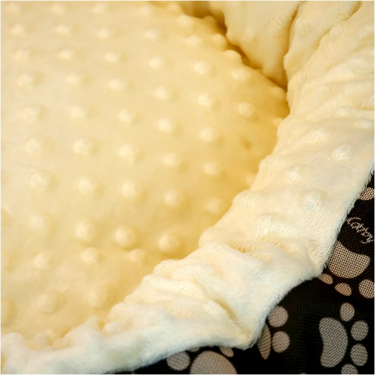Culcus moale cu perna, pentru caine/pisica, Model Minky, culoare galben, impermeabil, baza antiderapanta, 50 cm-2