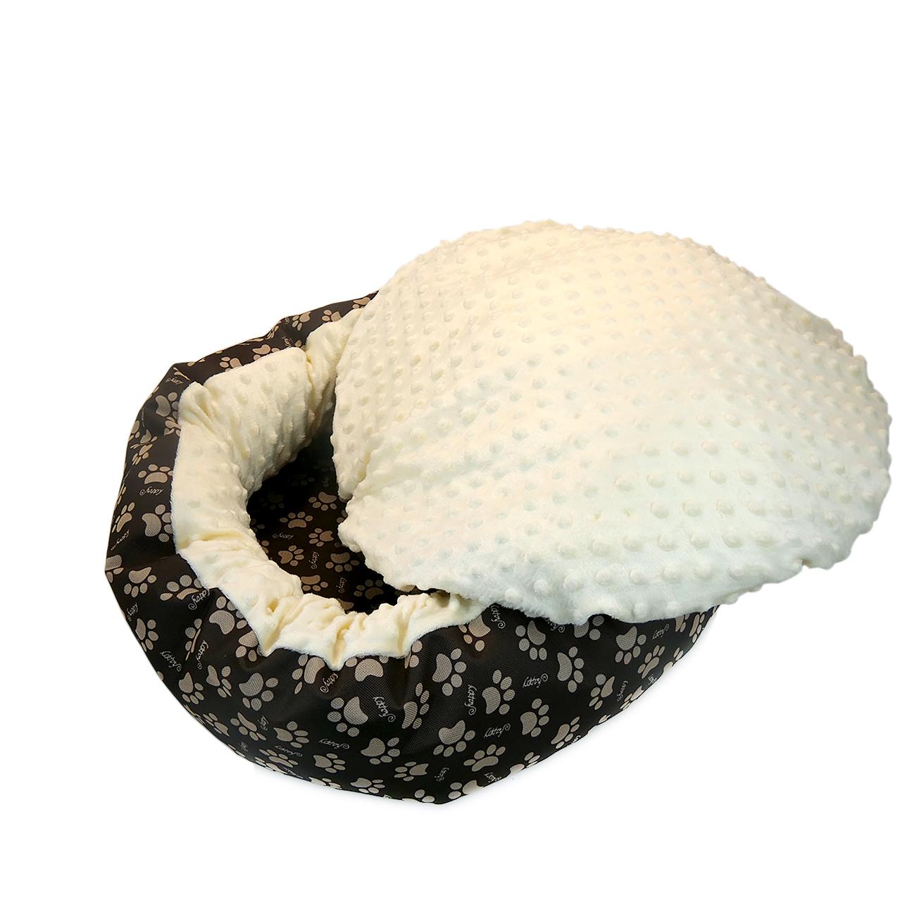 Culcus moale cu perna, pentru caine/pisica, Model Minky, culoare galben, impermeabil, baza antiderapanta, 50 cm-1