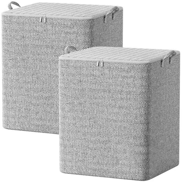 Cutie de Depozitare cu Fermoar, Flippy, Pliabila, Maner Ranforsat, Fermoar Rezistent, pentru Haine, Paturi, Plapumi, Perne, Lenjerii de Pat, Jucarii, 61x50x71 cm, 210 Litri, Gri-6