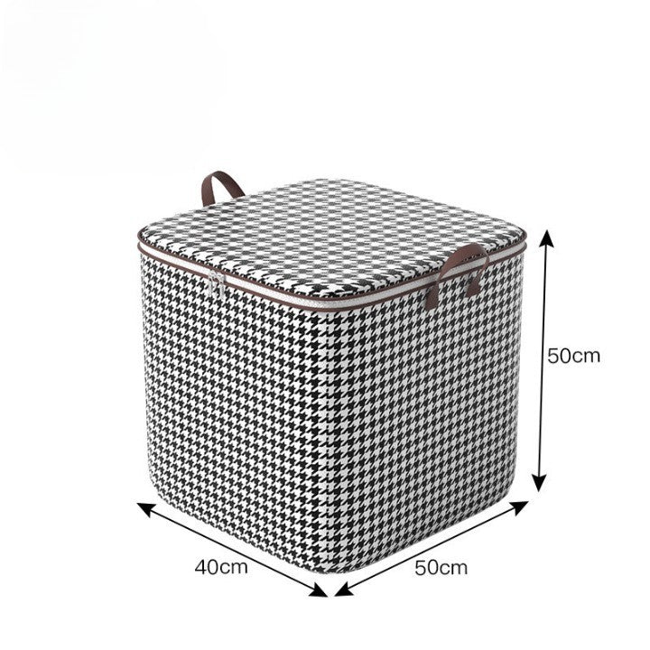 Cutie de Depozitare cu Fermoar, Flippy, Pliabila, Maner Ranforsat, Fermoar Rezistent, pentru Haine, Paturi, Plapumi, Perne, Lenjerii de Pat, Jucarii, 40x50x50 cm, 100 Litri, in Carouri, Alb-Negru-1