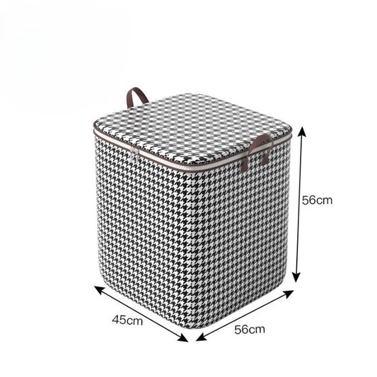 Cutie de Depozitare cu Fermoar, Flippy, Pliabila, Maner Ranforsat, Fermoar Rezistent, pentru Haine, Paturi, Plapumi, Perne, Lenjerii de Pat, Jucarii, 56x45x56 cm, 140 Litri, in Carouri, Alb-Negru-1