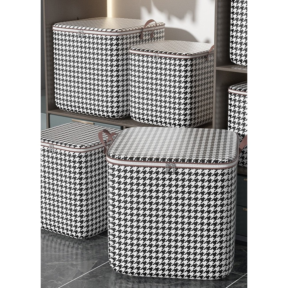 Cutie de Depozitare cu Fermoar, Flippy, Pliabila, Maner Ranforsat, Fermoar Rezistent, pentru Haine, Paturi, Plapumi, Perne, Lenjerii de Pat, Jucarii, 40x50x50 cm, 100 Litri, in Carouri, Alb-Negru-10