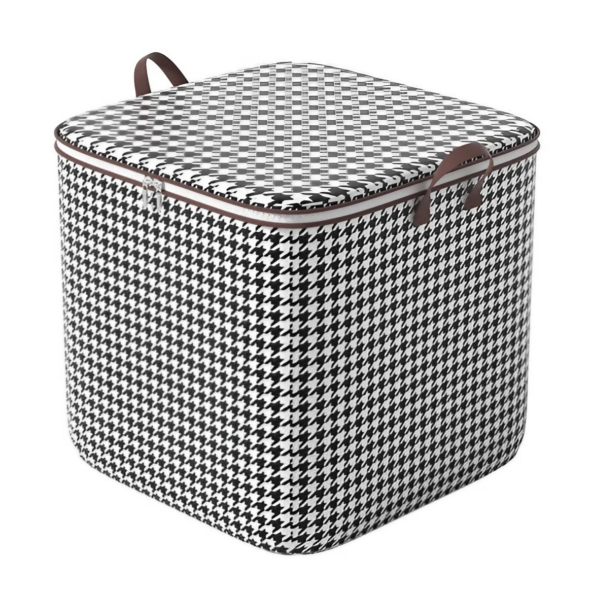 Cutie de Depozitare cu Fermoar, Flippy, Pliabila, Maner Ranforsat, Fermoar Rezistent, pentru Haine, Paturi, Plapumi, Perne, Lenjerii de Pat, Jucarii, 40x50x50 cm, 100 Litri, in Carouri, Alb-Negru-0