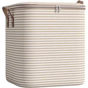 Cutie de Depozitare cu Fermoar, Flippy, Pliabila, Maner Ranforsat, Fermoar Rezistent, pentru Haine, Paturi, Plapume, Perne, Lenjerii de Pat, Jucarii, 56x45x56 cm, 150 Litri, in Dungi, Bej-0