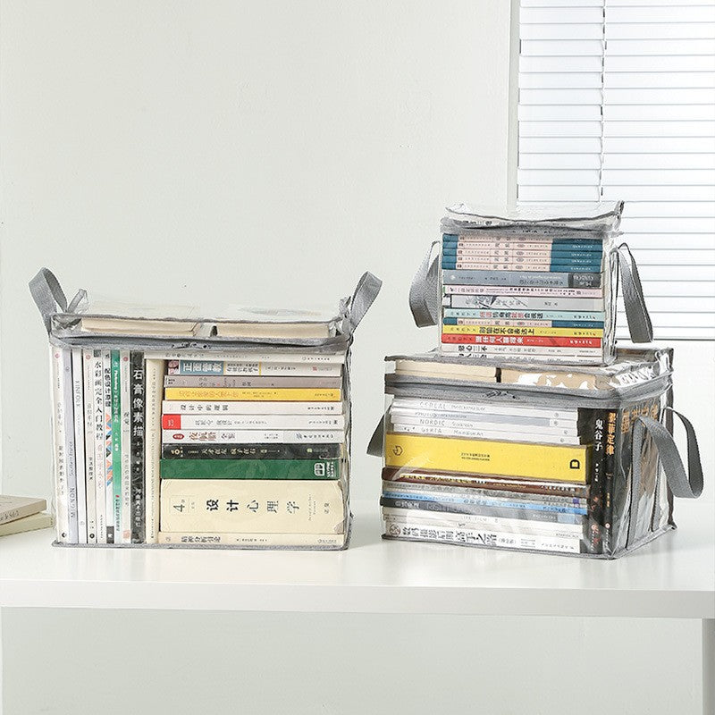 Cutie de Depozitare, Flippy, din PVC + Textil, Rezistenta la Apa, Geanta pentru Carti, 32x24x25 cm, Transparent-Alb-5