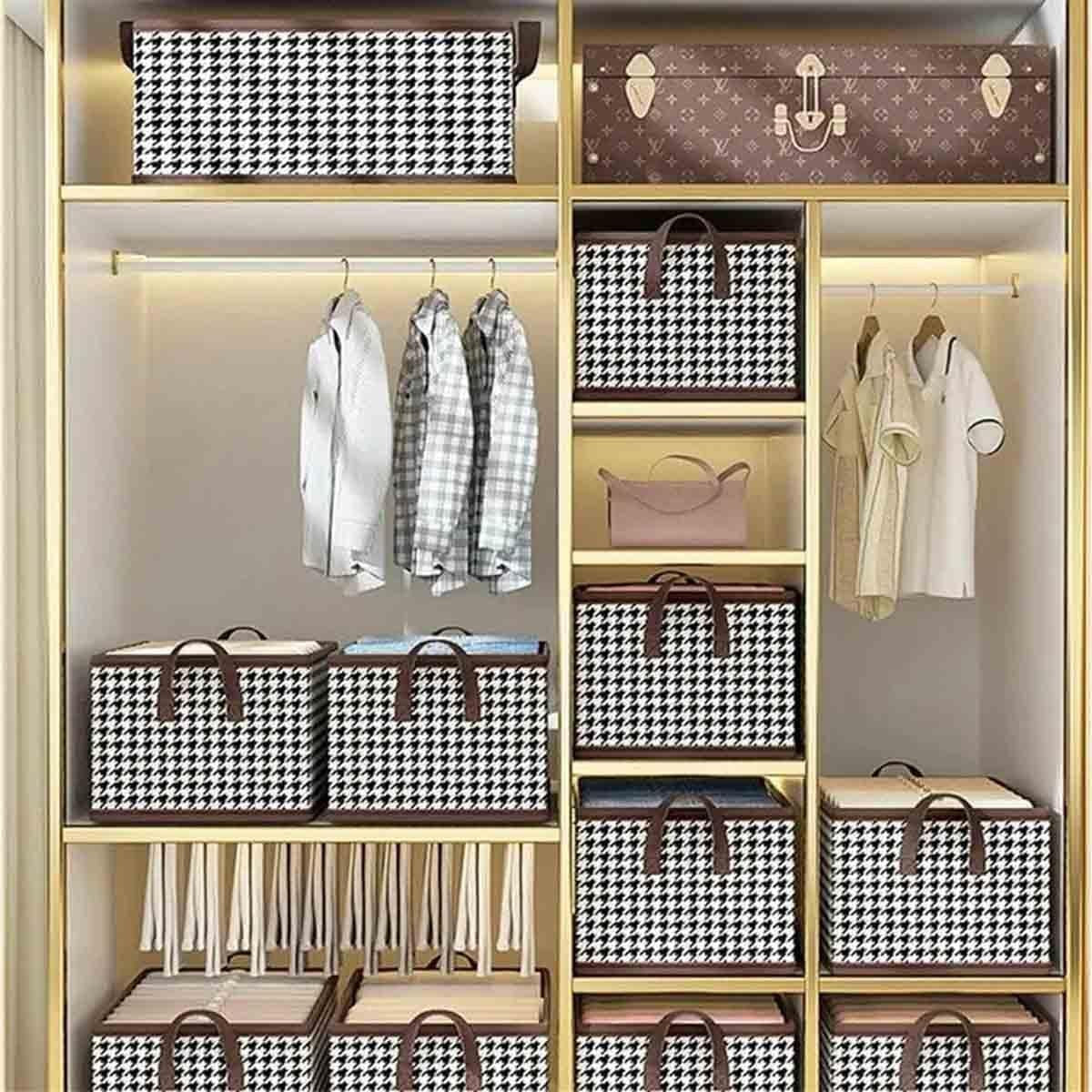 Cutie De Depozitare, Flippy, Pentru Haine, Lenjerie, Sosete Si Sutiene, Material Textil, 6 Compartimente, 44x30x20 cm, Culoare Alb-Negru-1